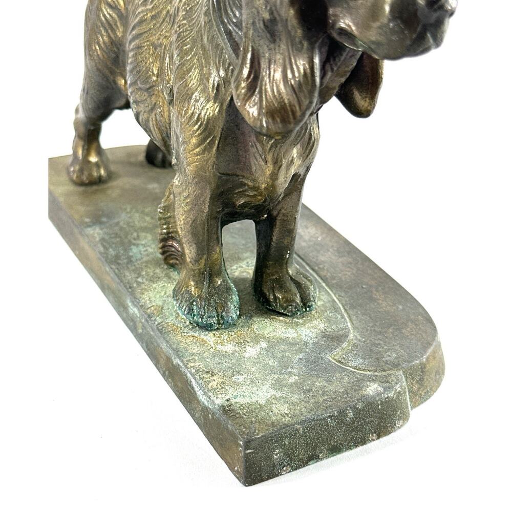 Vintage Spaniel Dog Statue Metal Brass Bronze Tone Spaniel Dog Figurine 7” - Picture 7 of 9